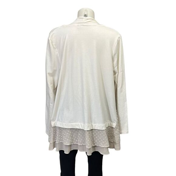 LOGO Lori Goldstein Lounge White Open Terry Knit Cardigan Chiffon Trim Medium‎ - Picture 5 of 8